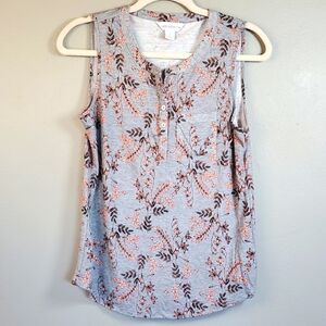 Liz Claiborne Women's Floral Gray Sleeveless Top. Size Small